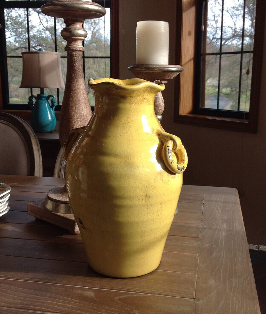 Vintage Old World Hand Thrown Water Jug with Faux Ring Handles.  2 colors available