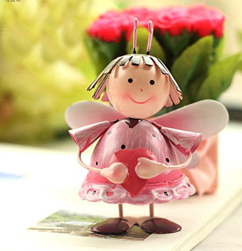 Darling Set of 4 Hand Painted Pink Metal Fairy Figurines All in Different Poses
