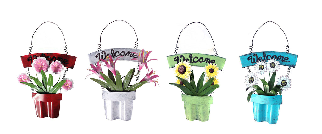 Decorative Shabby Chic Welcome Sign with Floral Planter, 4 Colors Available.