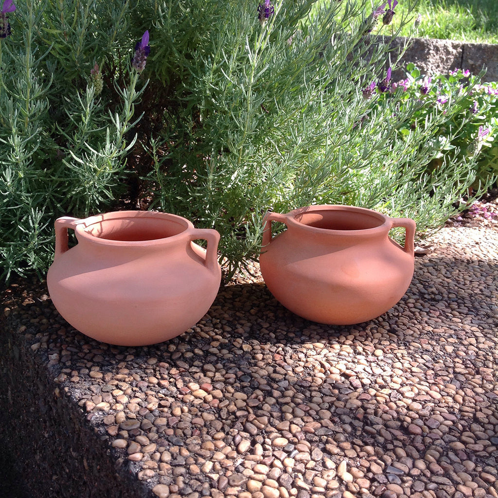 Newly Designed Set of 2 Small Natural Terracotta Round Pots with Handles