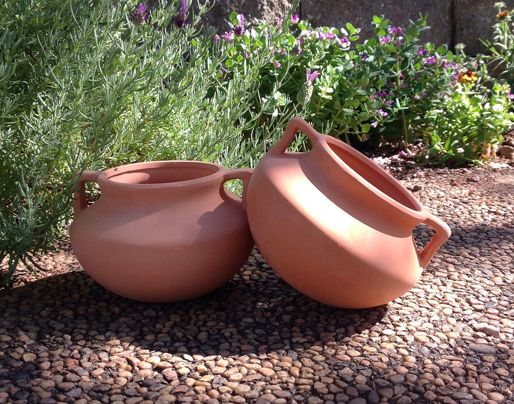 Newly Designed Set of 2 Small Natural Terracotta Round Pots with Handles