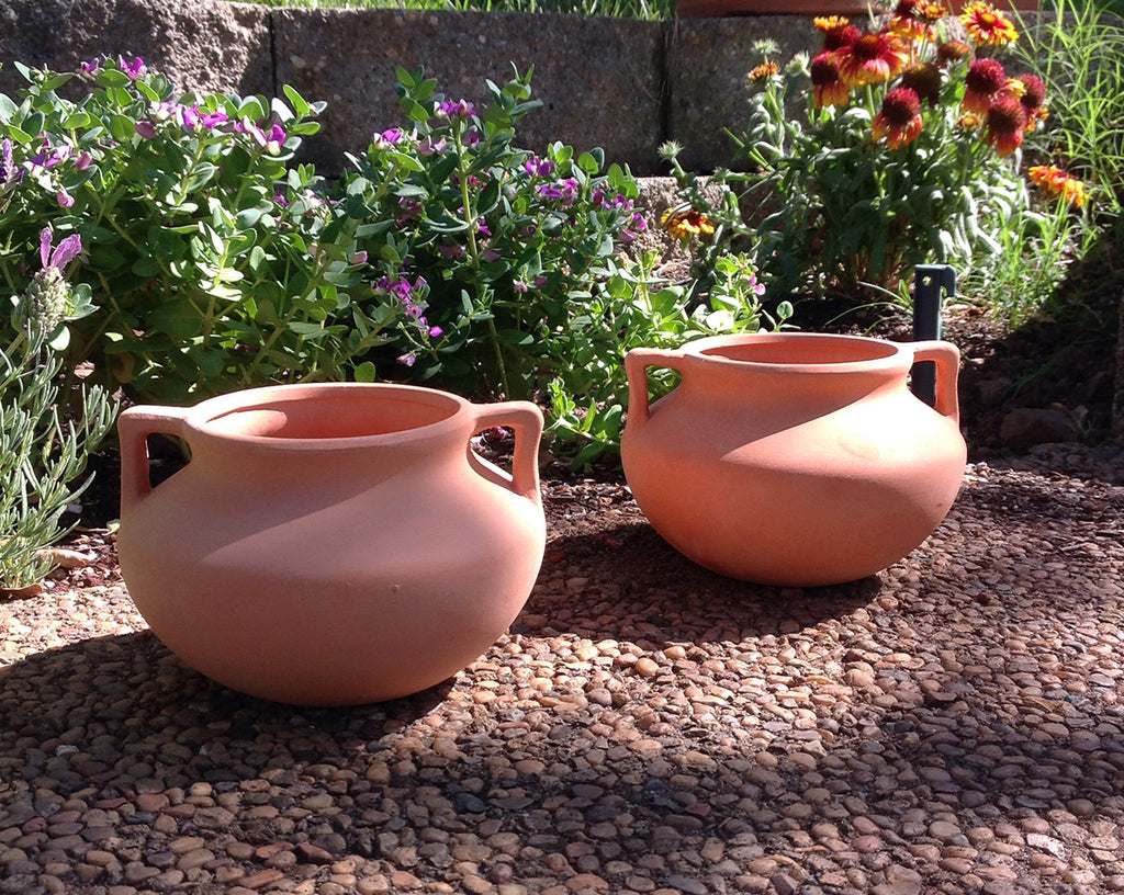 Newly Designed Set of 2 Small Natural Terracotta Round Pots with Handles