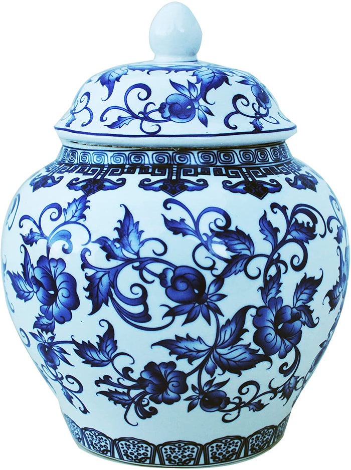 Blue and White Porcelain Decorative Temple Helmet Jar (Floral Vine)