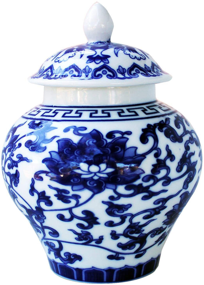 Ancient Chinese Style Blue and White Porcelain Lotus Helmet-Shaped Temple Jar, 2 sizes available