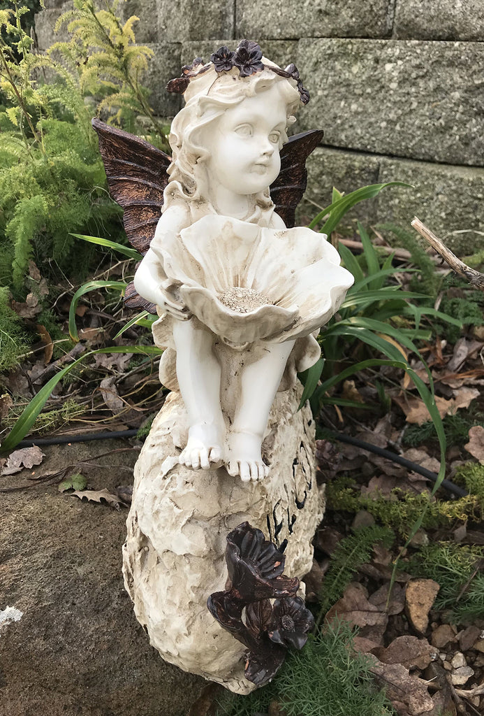 Poly Resin Little Cherub Girl Angel Sitting Atop a 'Welcome' Sign