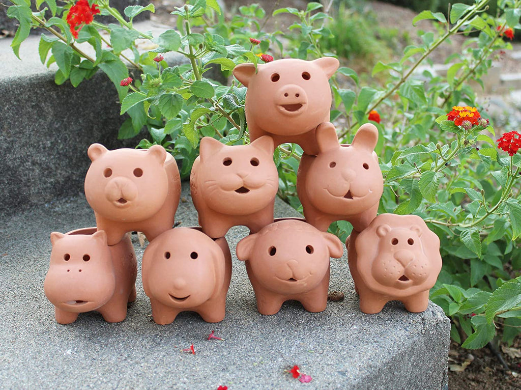 Set of 8 Adorable Terracotta Mini Animal Shaped pots . 8 Creatures Available.