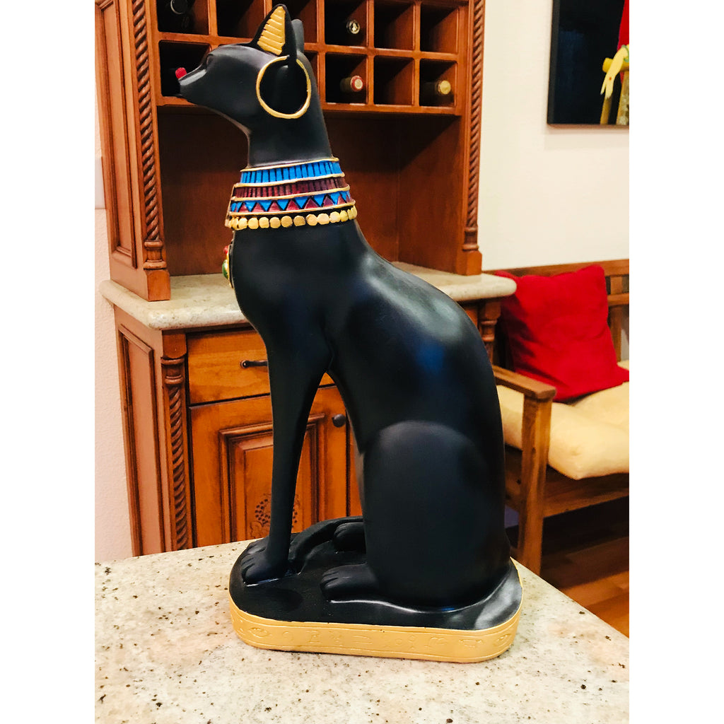 Black Egyptian Ancient Style Cat Goddess Bastet Statue. 2 sizes available.