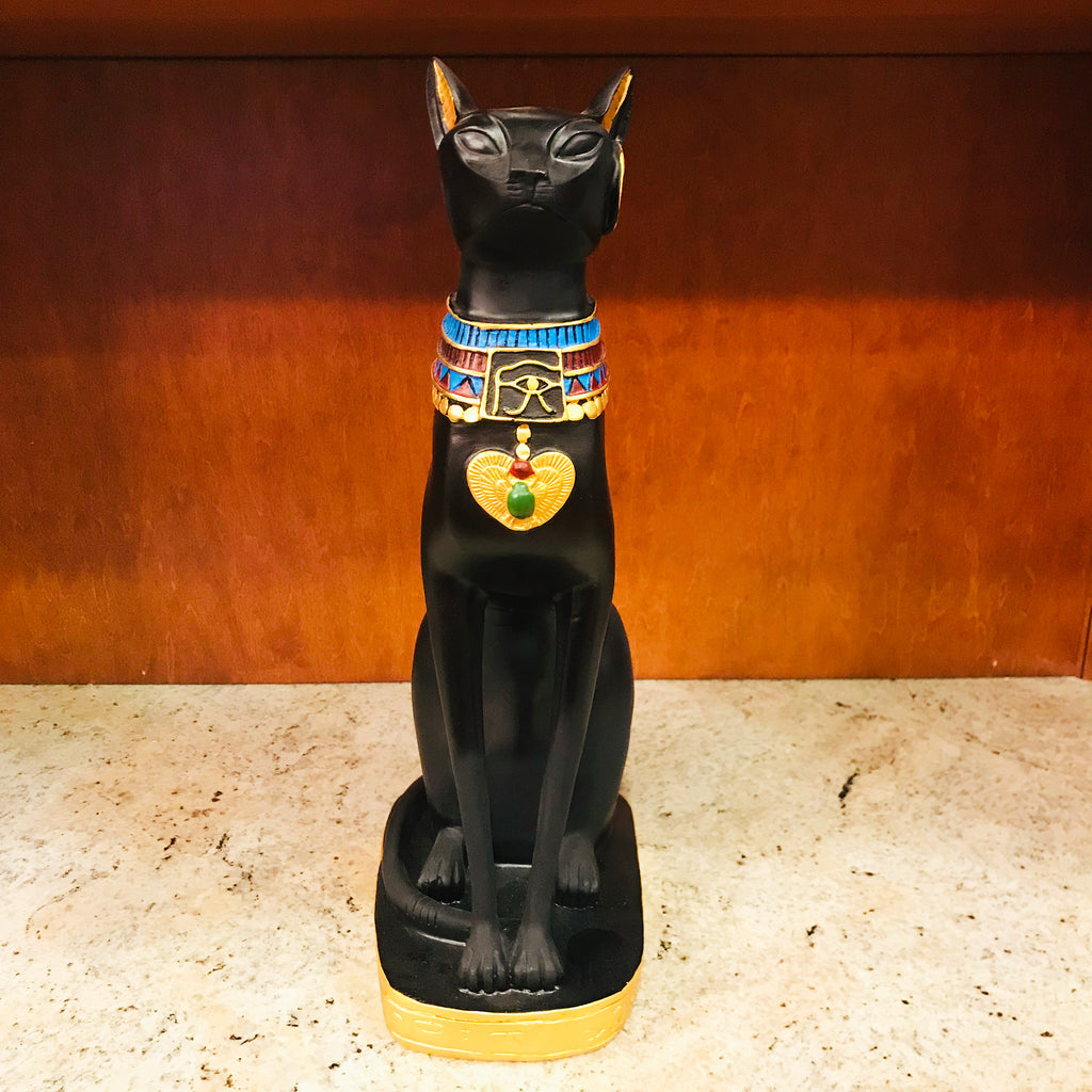 Black Egyptian Ancient Style Cat Goddess Bastet Statue. 2 sizes available.