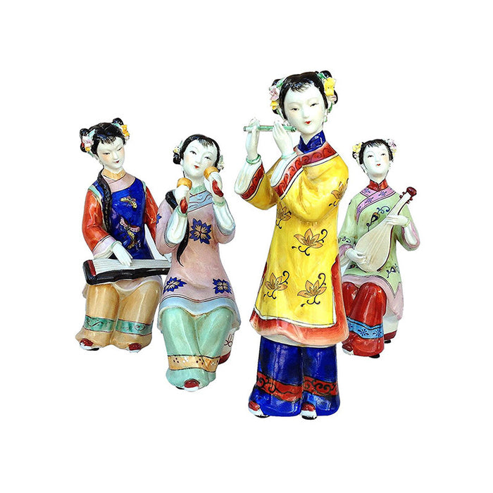 Set of 4 Fine Oriental Art Hand Painted Porcelain Ming Era Lady Figurines