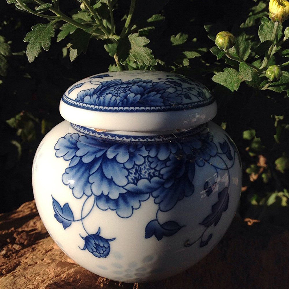 Classic Blue and White  Porcelain Tea Container or Kitchen Storage Unit (Round )