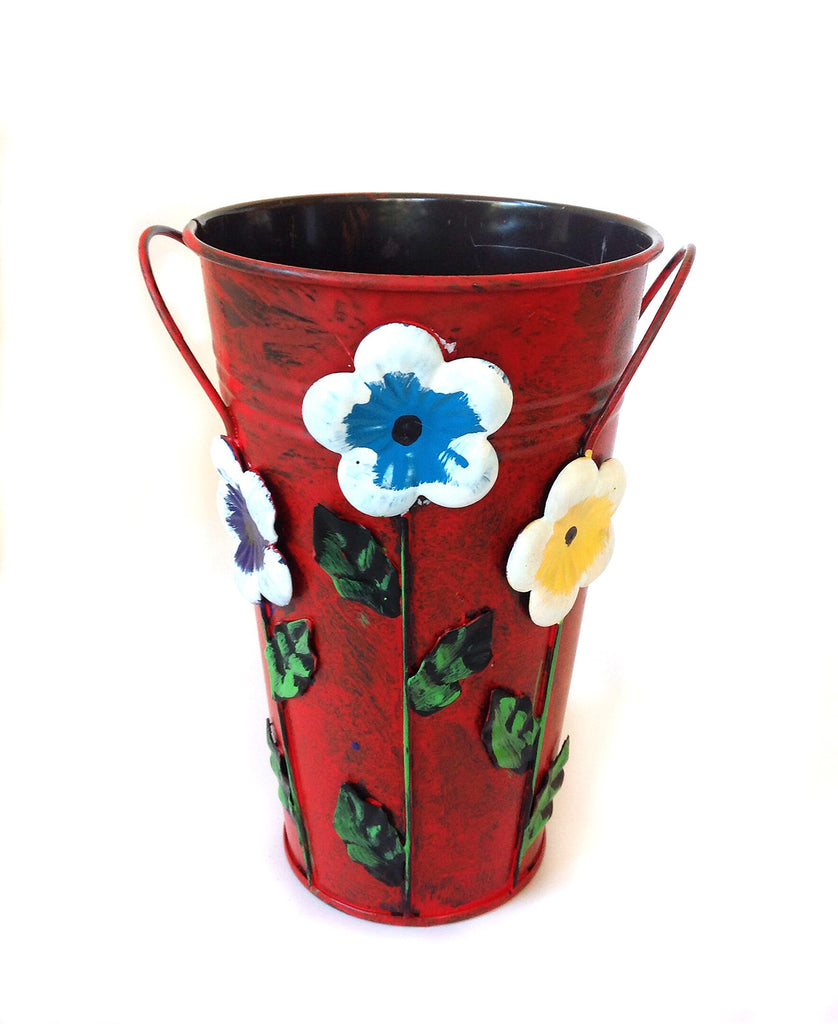Handmade Iron Vase or Planter or Holder with Raised Accents, available in 6 colors