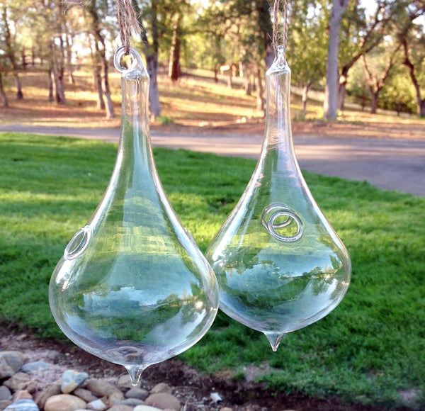 teardrop hanging planter Set of 2 Beautiful Hand Blown Teardrop Shaped Hanging Glass Planters –  goodmanandwife