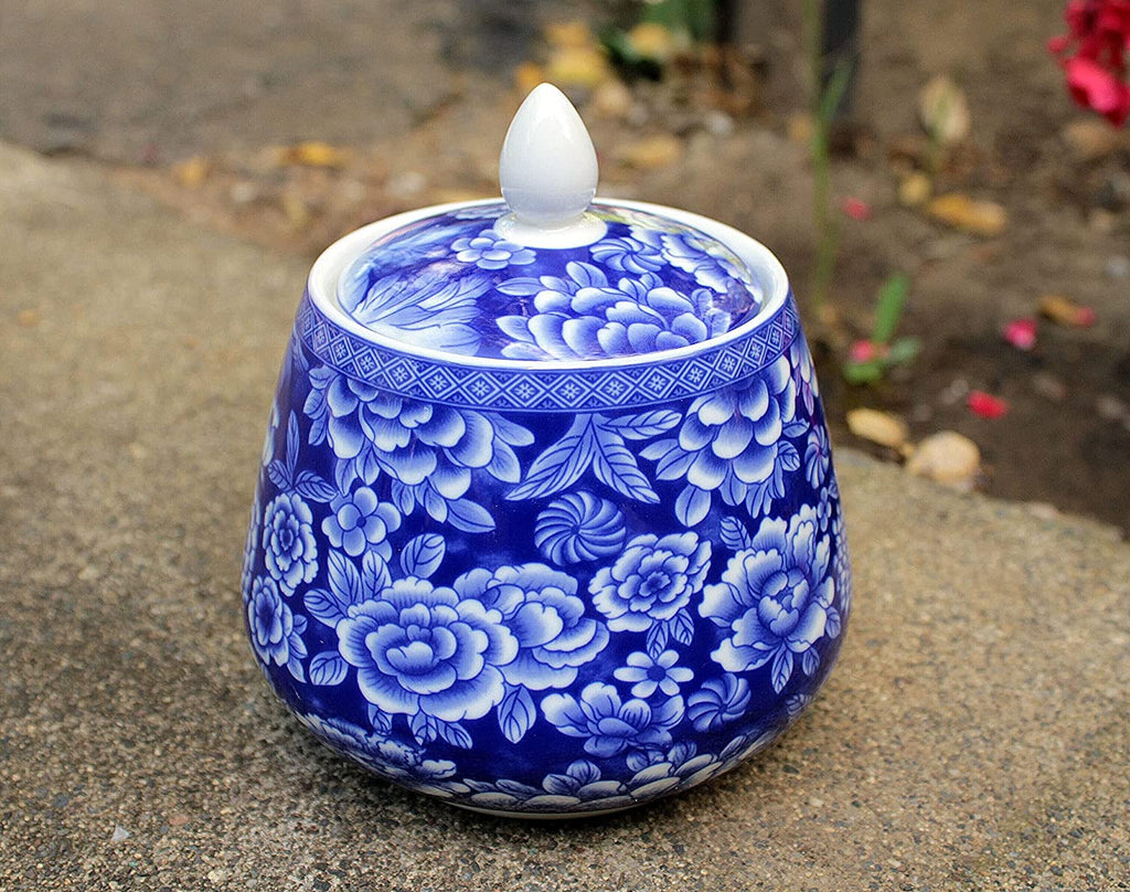 Beautiful Blue and White Decorative Tulip Shaped Floral Container or Jar