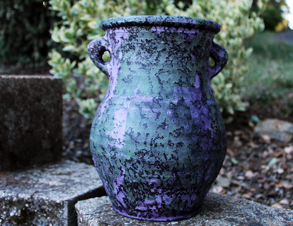 Large Distressed Ceramic vase or Planter, Peeling purple