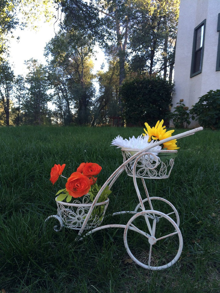 Antique White Iron 2 Handled Shaped Double Basket Planter Holder