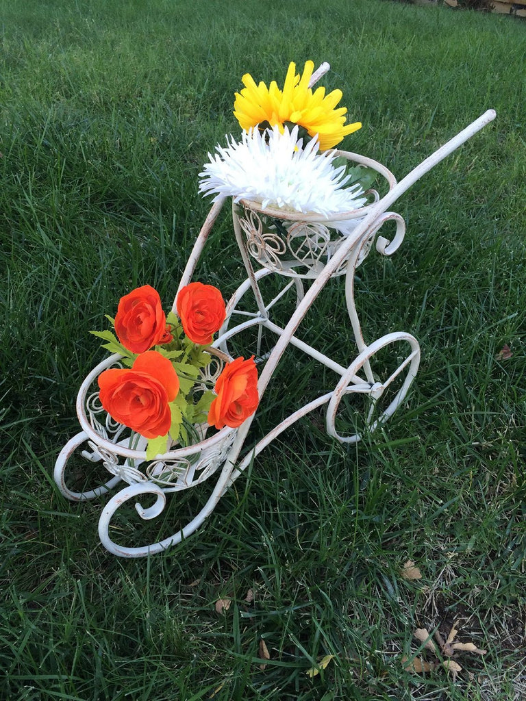 Antique White Iron 2 Handled Shaped Double Basket Planter Holder