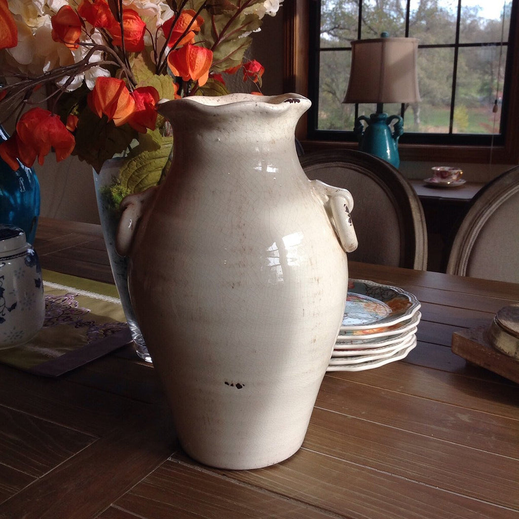 Vintage Old World Hand Thrown Water Jug with Faux Ring Handles.  2 colors available