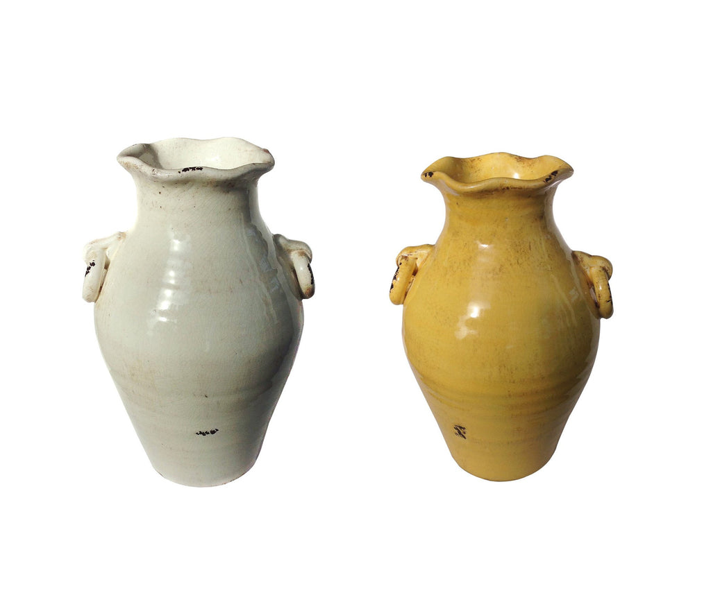 Vintage Old World Hand Thrown Water Jug with Faux Ring Handles.  2 colors available