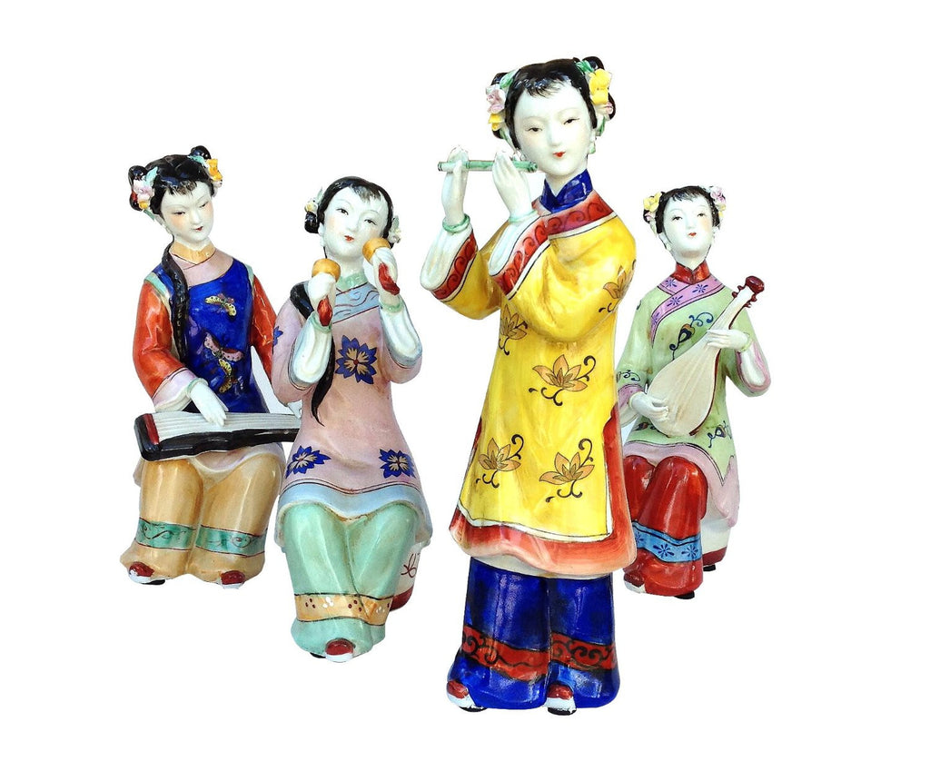 Set of 4 Fine Oriental Art Hand Painted Porcelain Ming Era Lady Figurines