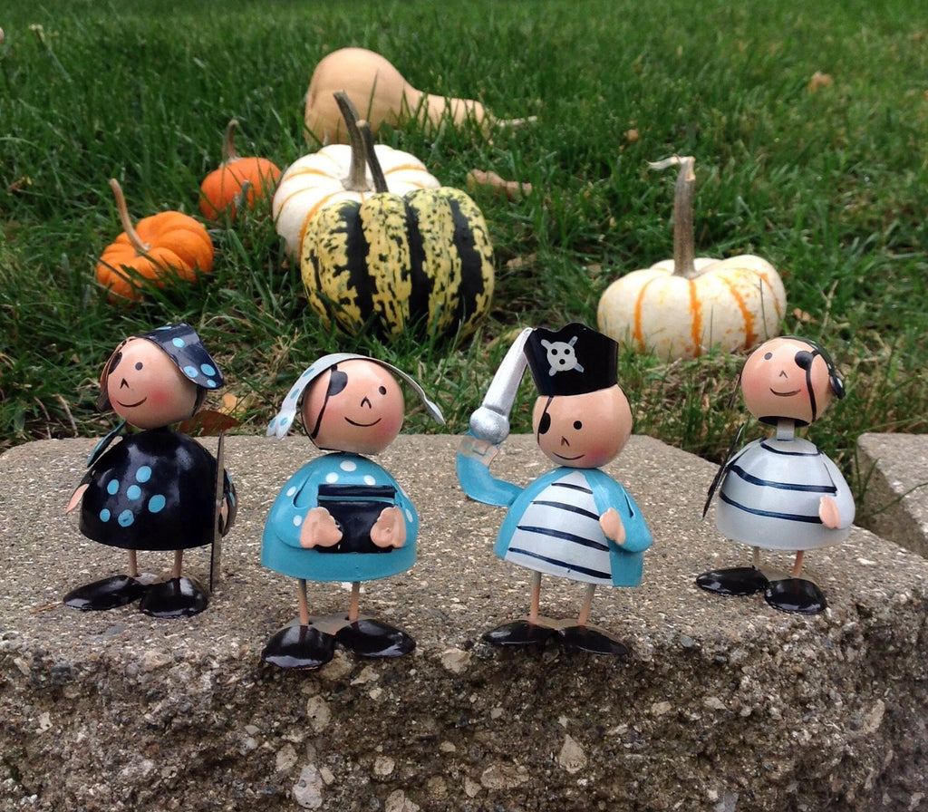 Whimsical Set of 4 Darling Hand Painted Metal Pirate Figurines for Any Occasion