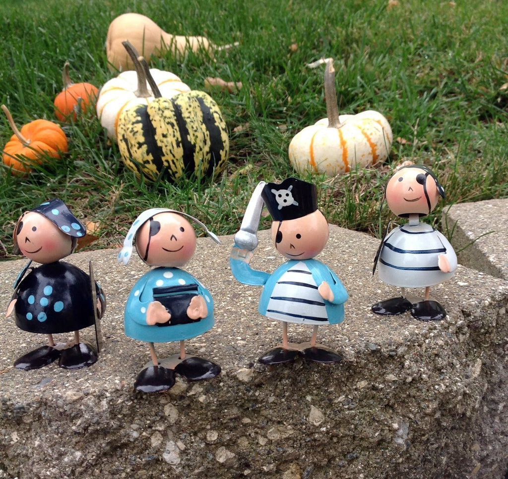 Whimsical Set of 4 Darling Hand Painted Metal Pirate Figurines for Any Occasion