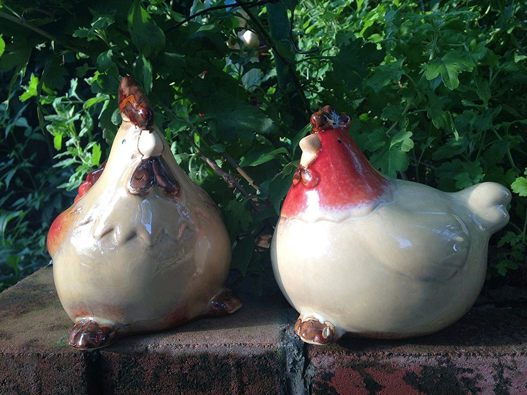 Set of 2 Country Ceramic Rooster and Hen Couple Figurines