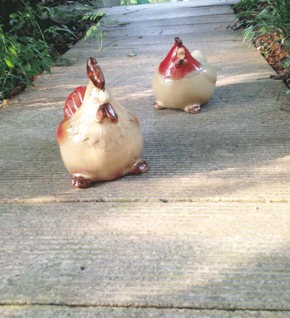 Set of 2 Country Ceramic Rooster and Hen Couple Figurines