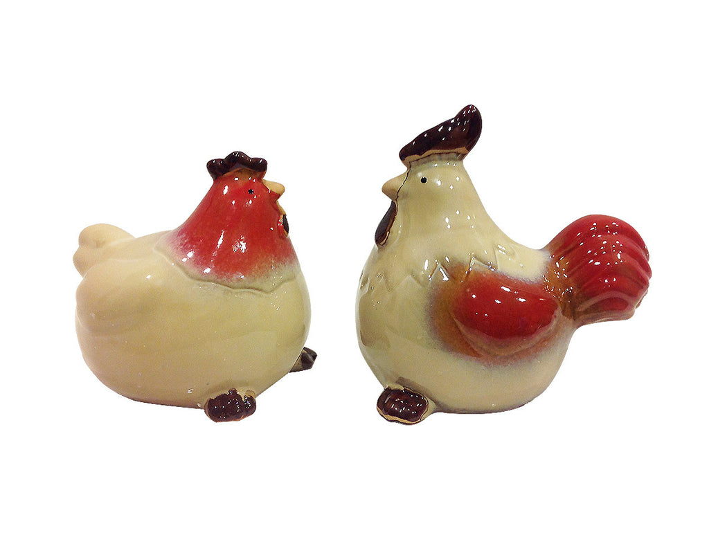 Set of 2 Country Ceramic Rooster and Hen Couple Figurines