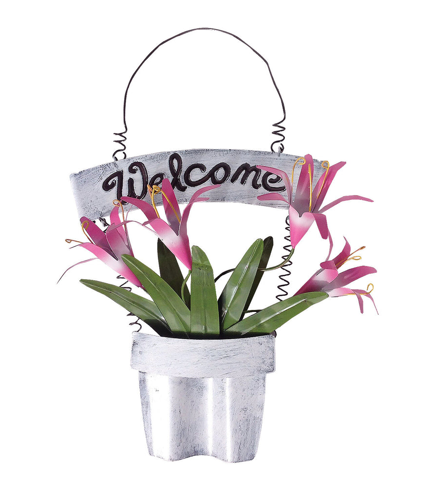 Decorative Shabby Chic Welcome Sign with Floral Planter, 4 Colors Available.