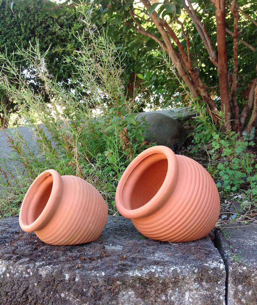 Small Pair Set of 2 Different Size Natural Terracotta Fallen Pots or Planters or Hanging Pots,