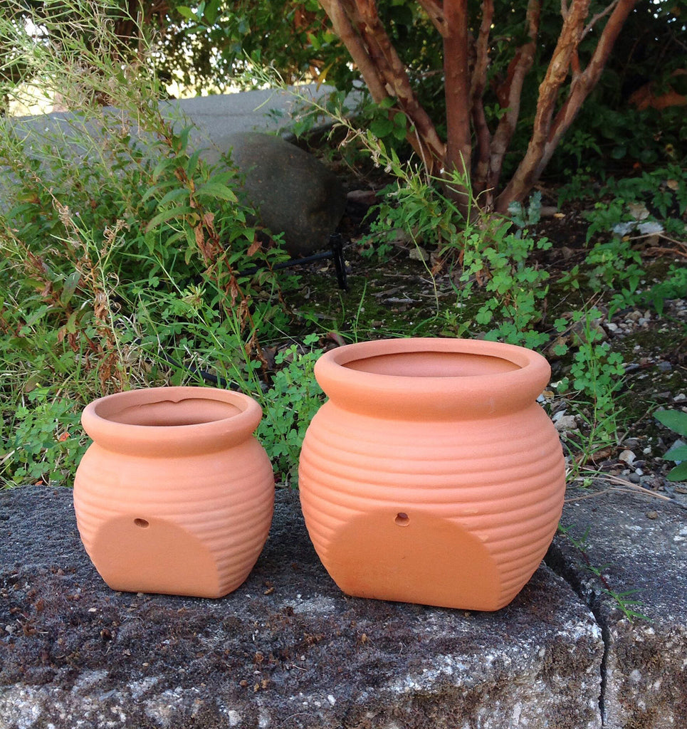 Small Pair Set of 2 Different Size Natural Terracotta Fallen Pots or Planters or Hanging Pots,