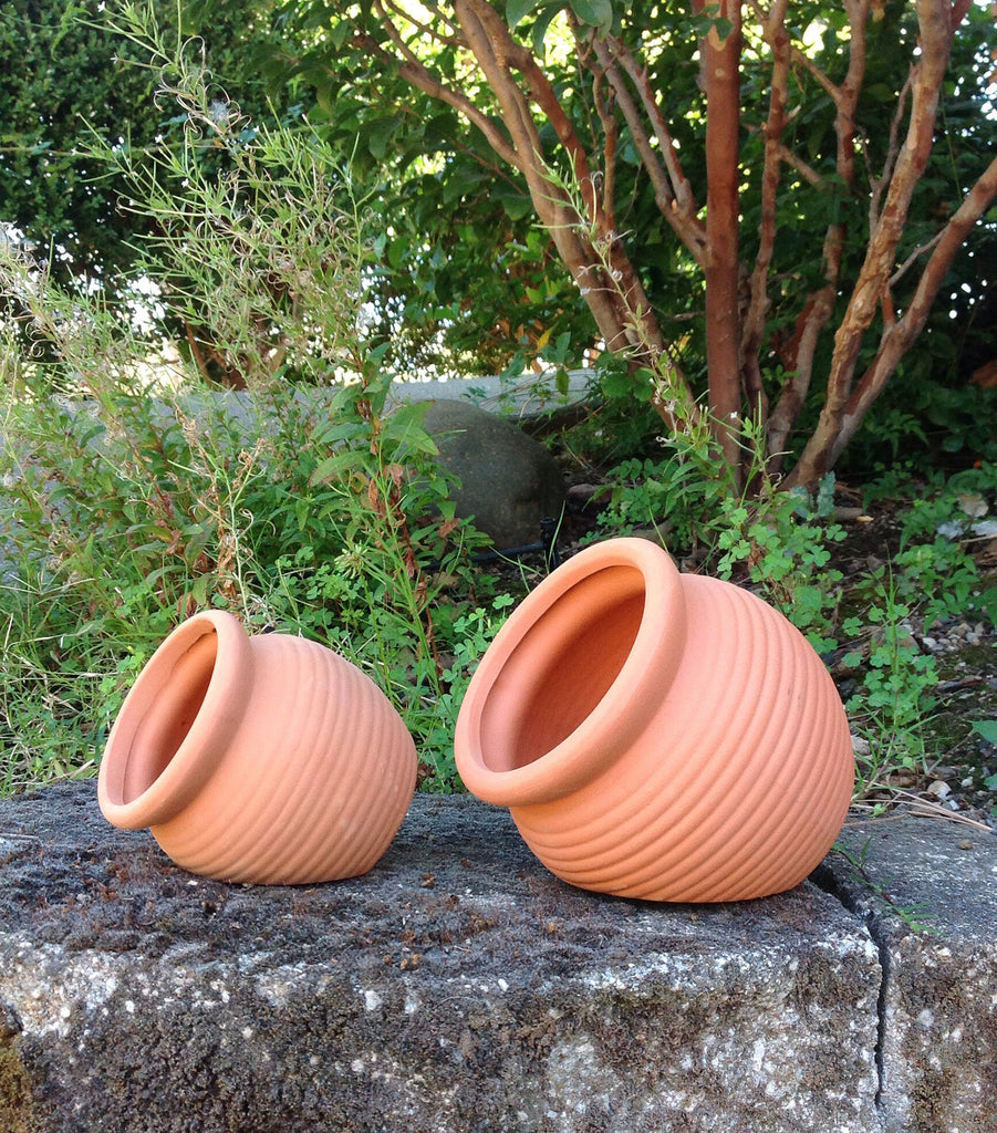 Small Pair Set of 2 Different Size Natural Terracotta Fallen Pots or Planters or Hanging Pots,