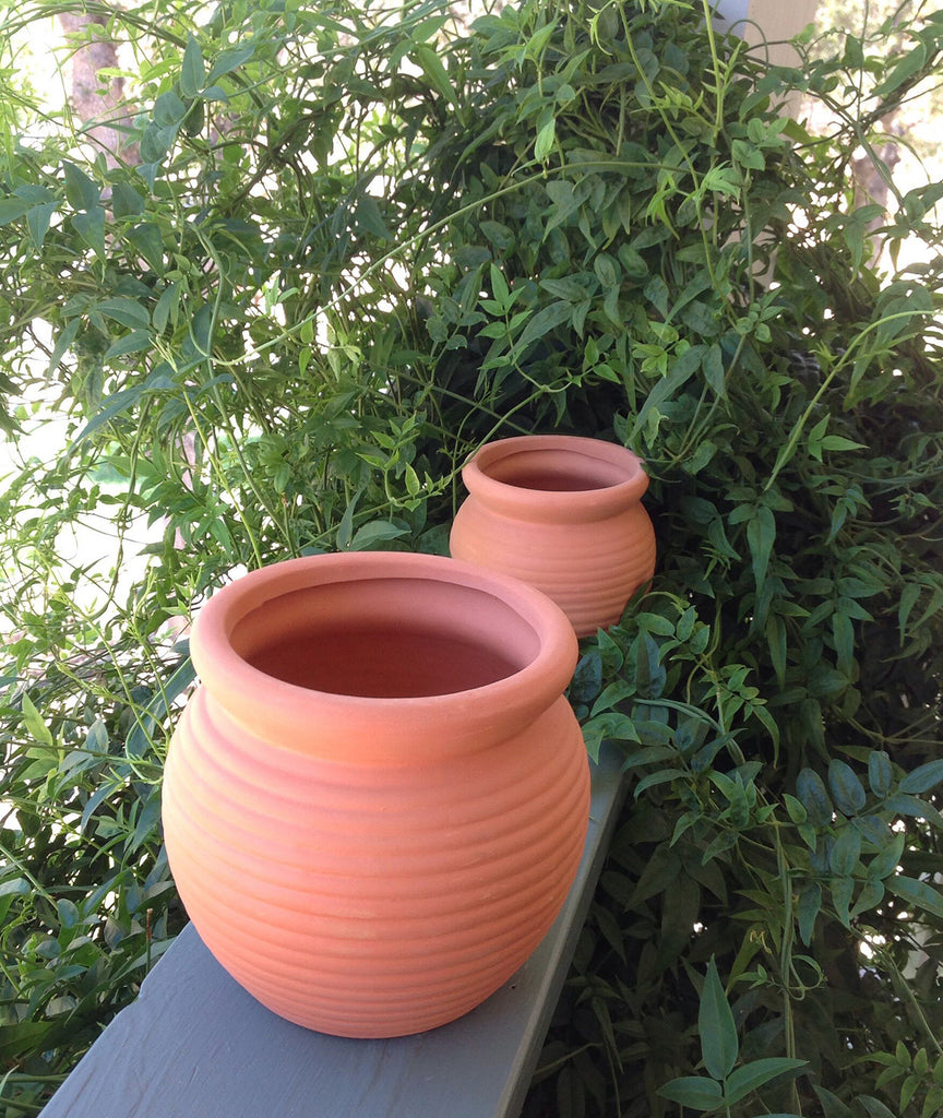 Small Pair Set of 2 Different Size Natural Terracotta Fallen Pots or Planters or Hanging Pots,