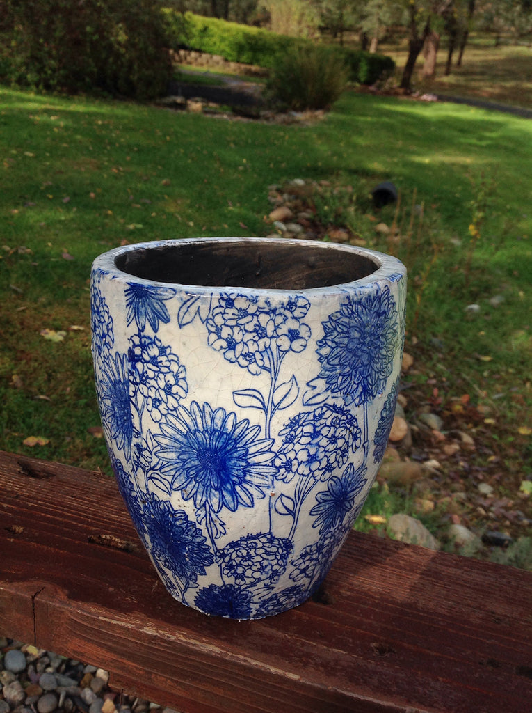 Old world vintage blue and white ceramic garden planter 3 different designs available