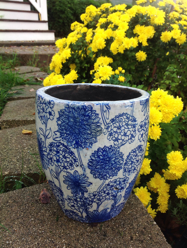 Old world vintage blue and white ceramic garden planter 3 different designs available
