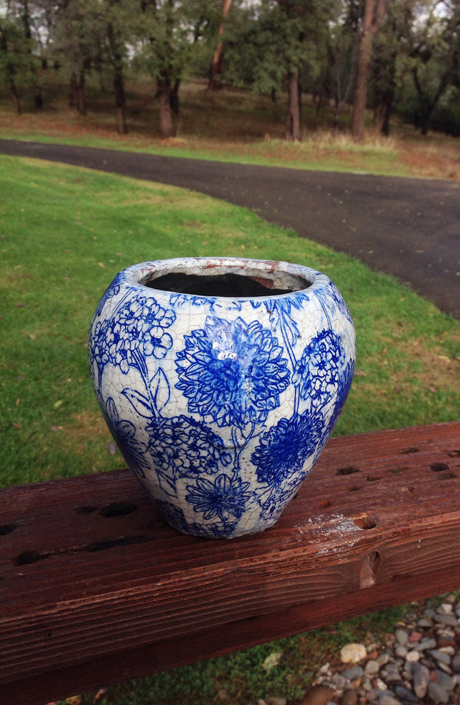 Old world vintage blue and white ceramic garden planter 3 different designs available