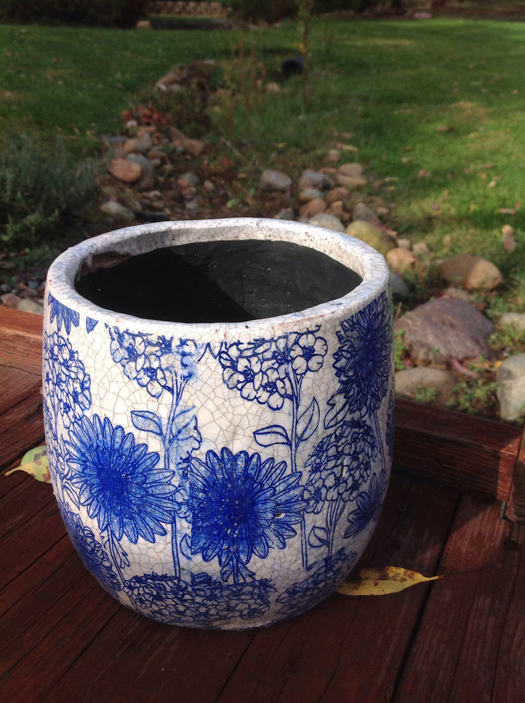 Old world vintage blue and white ceramic garden planter 3 different designs available