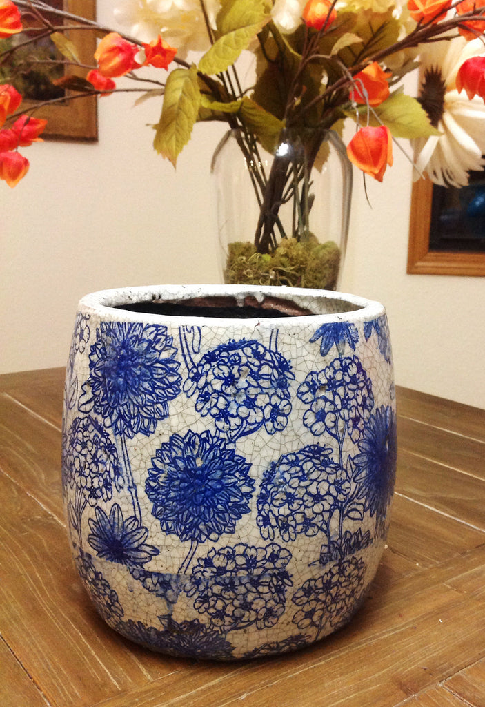 Old world vintage blue and white ceramic garden planter 3 different designs available