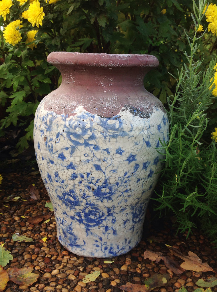 Vintage blue and white ceramic vase.