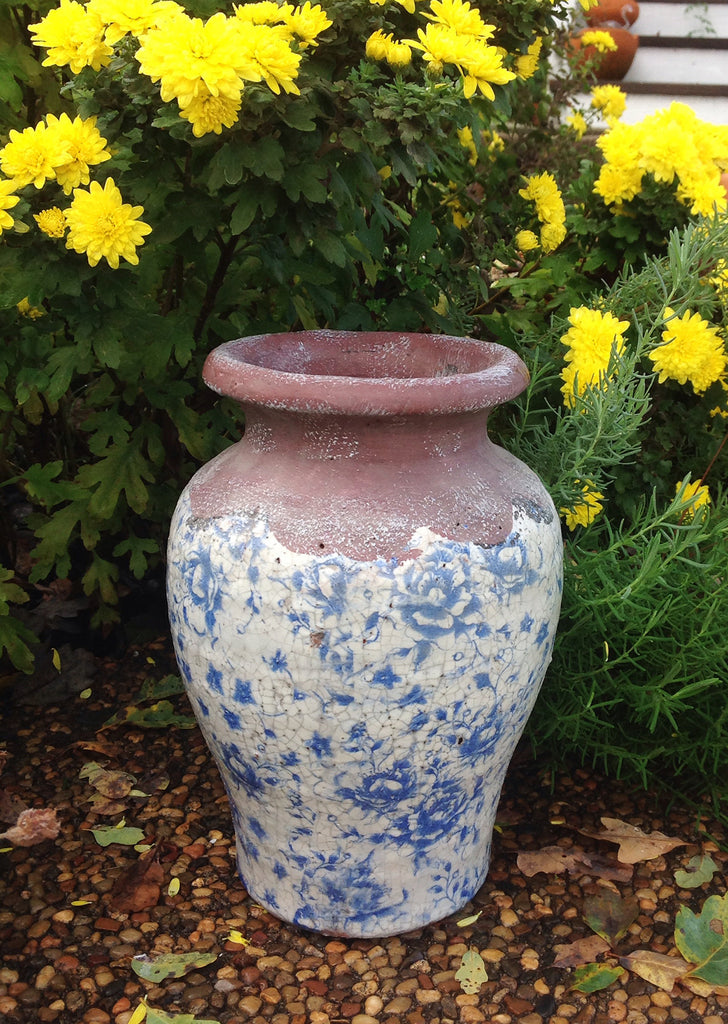 Vintage blue and white ceramic vase.
