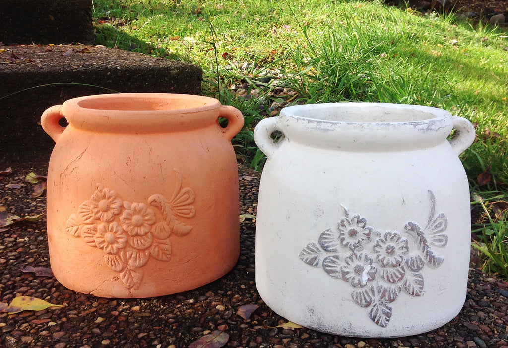2 Colors available. Heavy Hand Pressed Flower pots with Dragonfly embellished