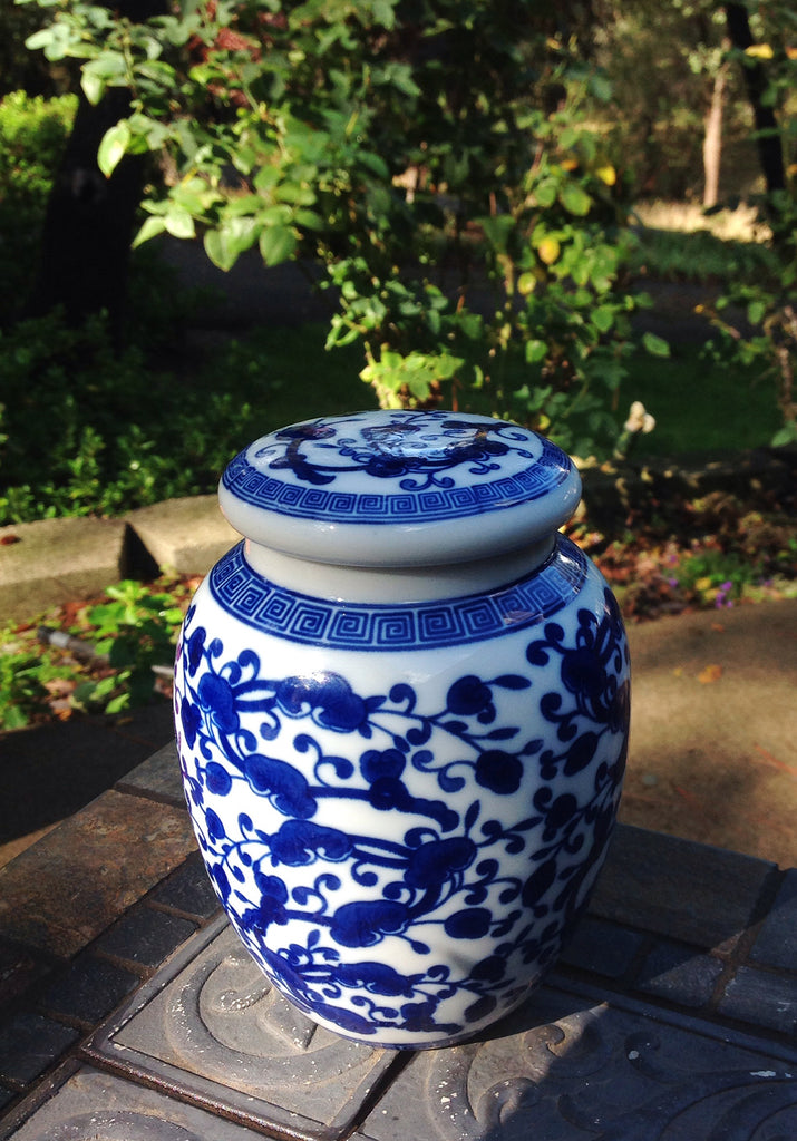 Blue and White Chinese Floral Pattern Porcelain Tea Storage Container 2 sizes available