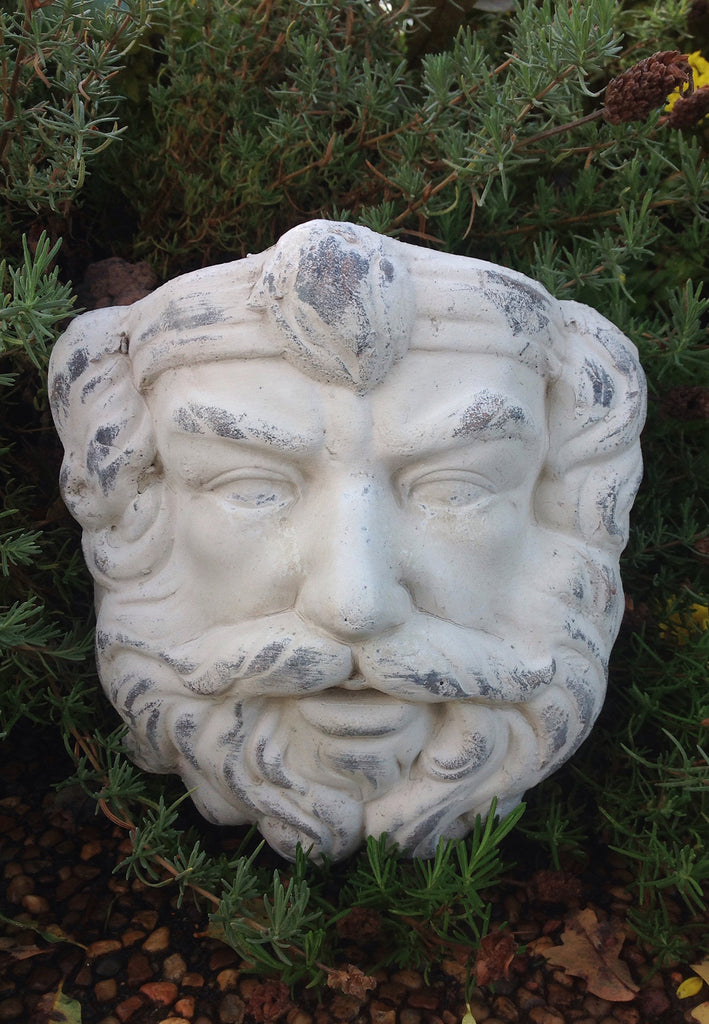 Vintage Greek God Head Wall Hung Planter in Old World White Finish