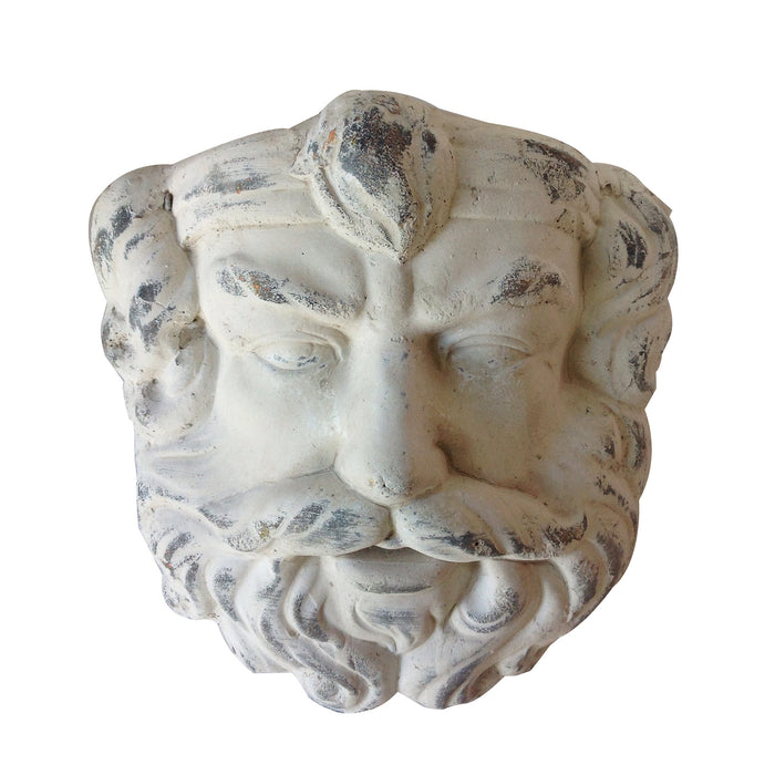 Vintage Greek God Head Wall Hung Planter in Old World White Finish
