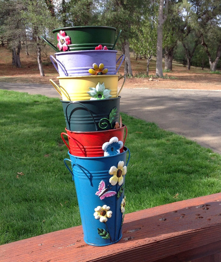 Handmade Iron Vase or Planter or Holder with Raised Accents, available in 6 colors