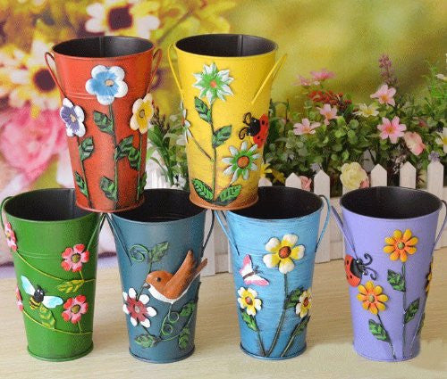 Handmade Iron Vase or Planter or Holder with Raised Accents, available in 6 colors