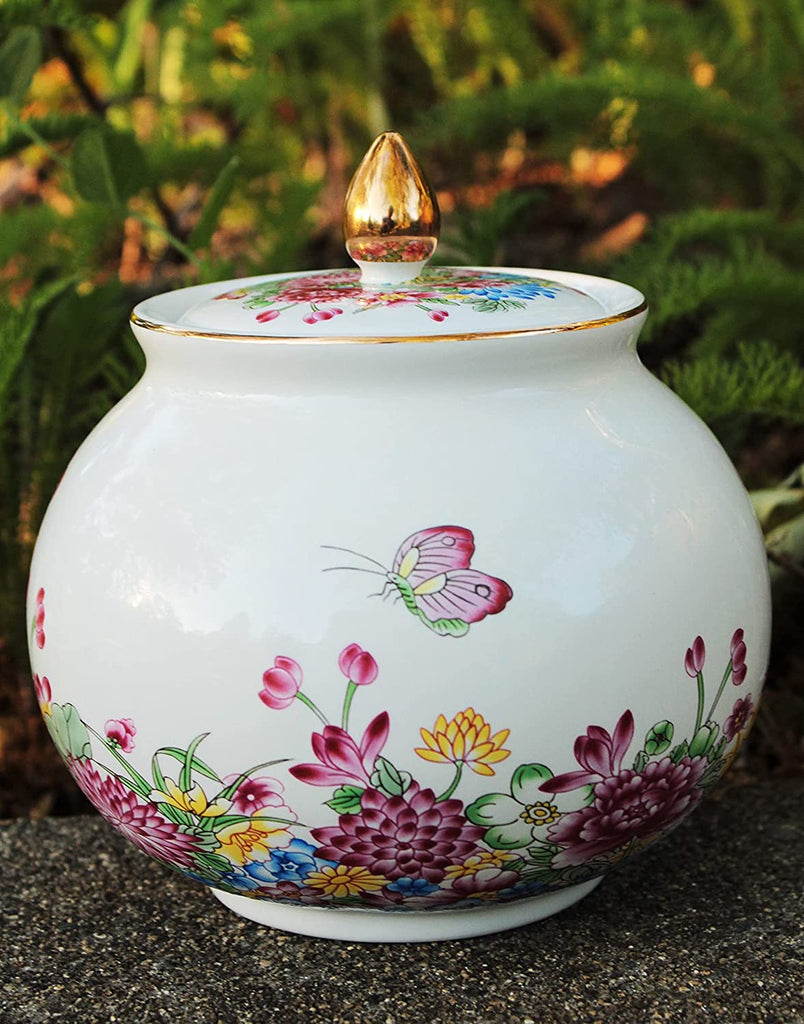 Beautiful Colored Enamel Porcelain Decorative Multi-Color Floral Helmet Jar or Vase.