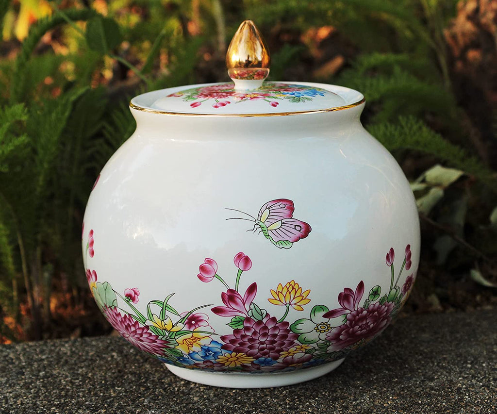 Beautiful Colored Enamel Porcelain Decorative Multi-Color Floral Helmet Jar or Vase.