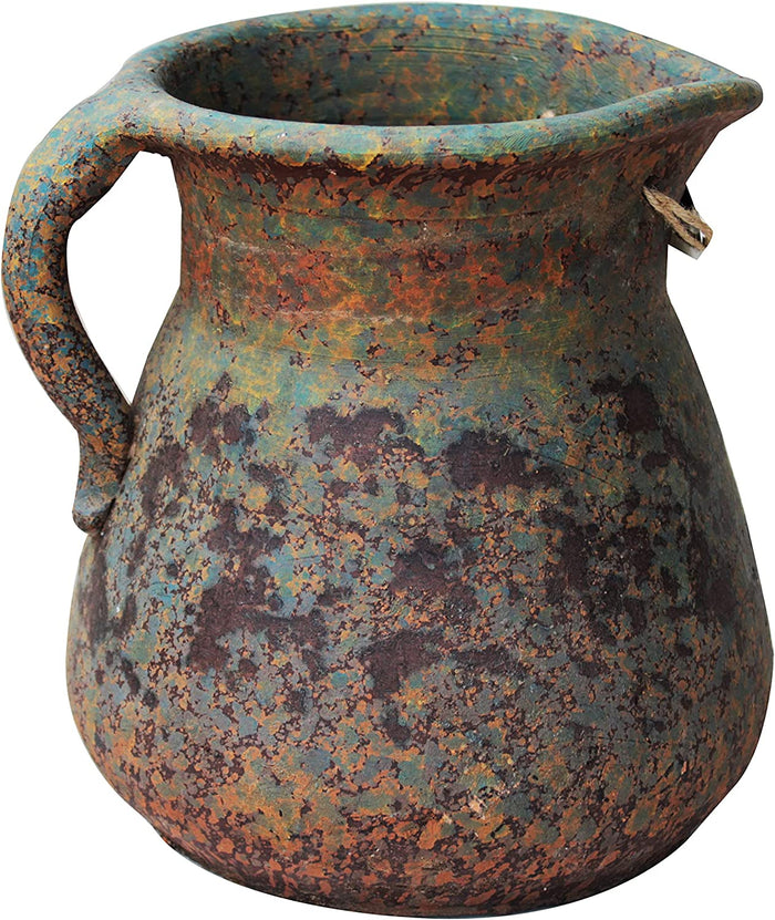 Heavy Large Hand thrown Egyptian Era Pitcher shaped Planters with Metal badged "Garden Time". 2 colors available