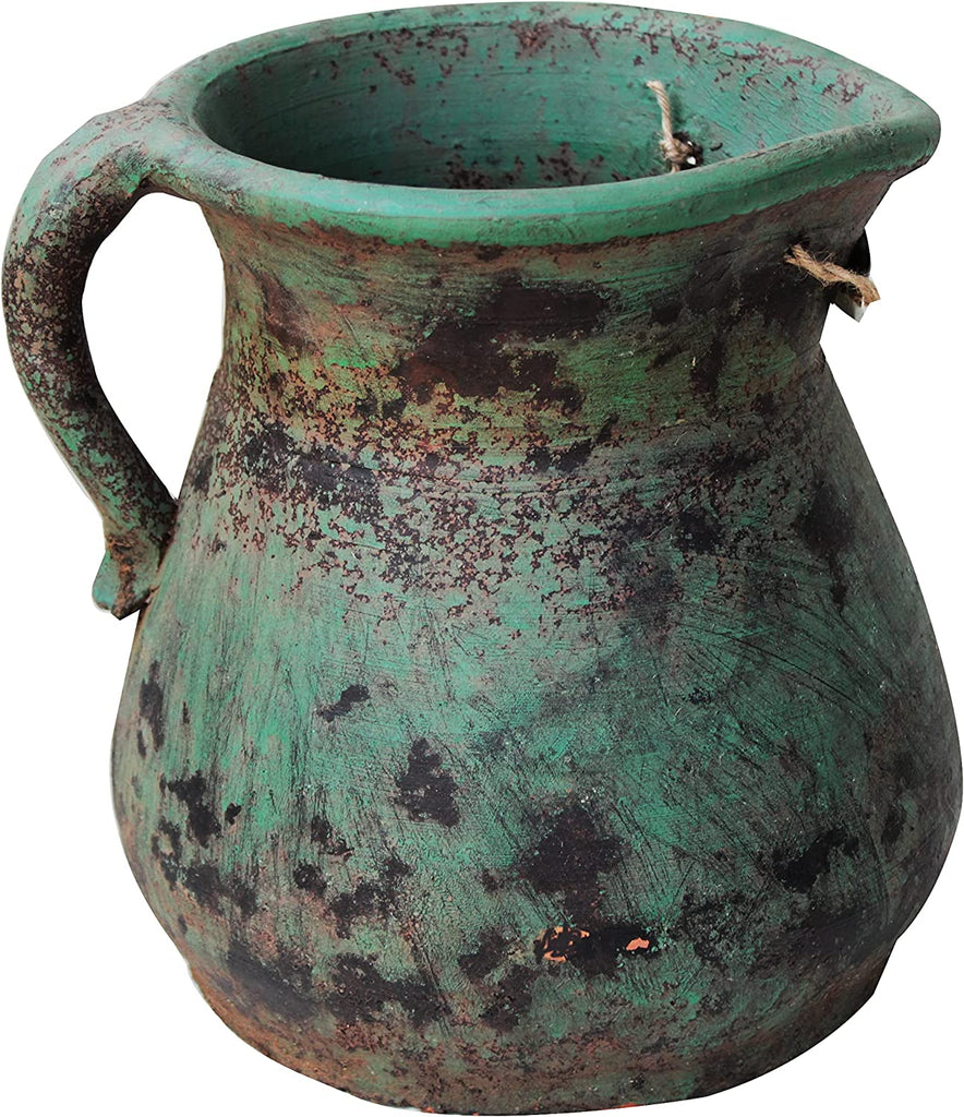Heavy Large Hand thrown Egyptian Era Pitcher shaped Planters with Metal badged "Garden Time". 2 colors available